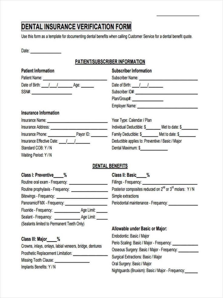 Dental insurance breakdown form